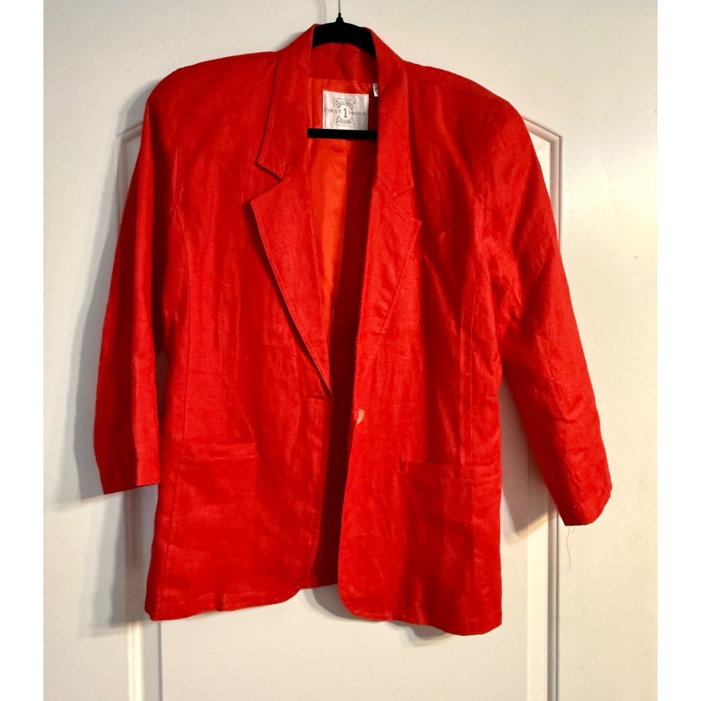 First Issue Blazer Womens 4 Bold Red Vintage Linen 80s 90s Statement Piece